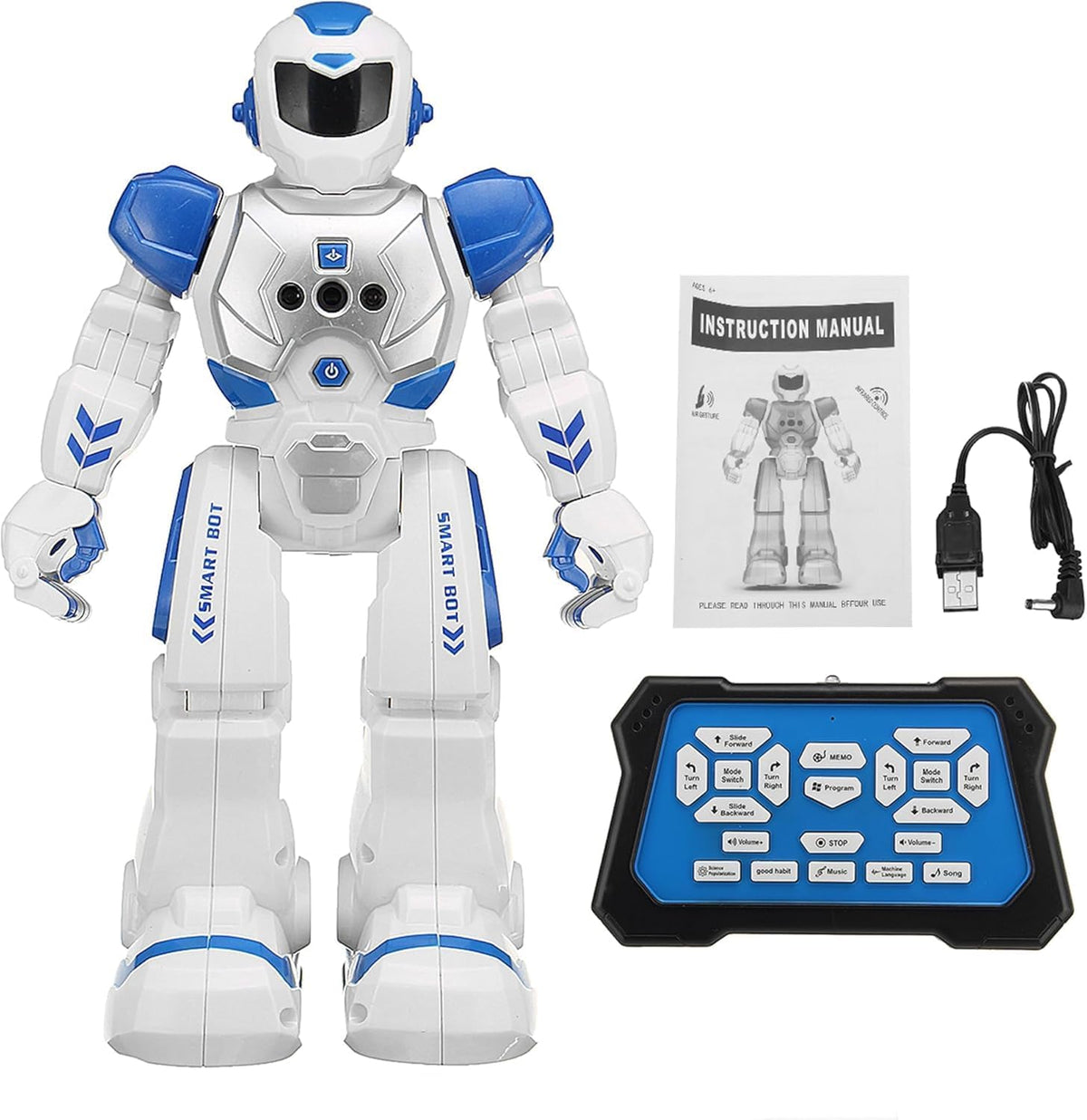 Smart RC Robot Toy for Kids with Gesture Control, Remote Control, Music, LED Lights, Programmable Dancing Talking Robot, USB Rechargeable Educational Robot for Boys & Girls Ages 6+