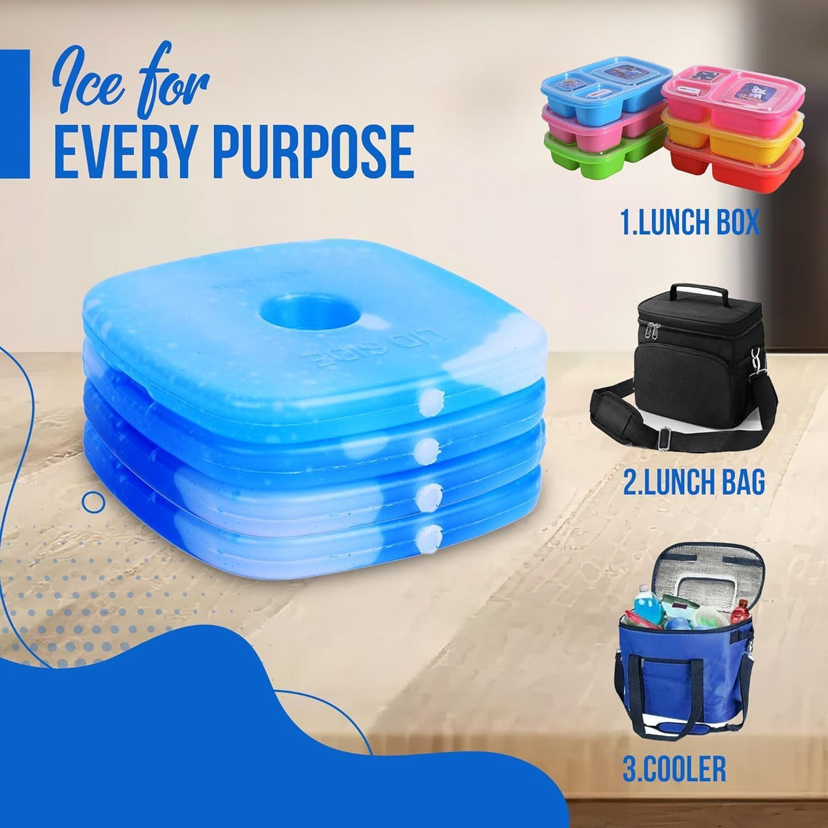 Reusable Ice Packs for Lunch Box – Ultra-Thin & Long-Lasting Freezer Blocks for Work, School, Picnic, Camping & Cooler Bags (Set of 4)