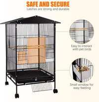 Bird Cage with Rolling Stand – 38" Large Metal Parrot Aviary for Indoor Small & Medium Birds – Macaws, Budgies, Pigeons, Cockatiels – Open Top Design with Perch & Feeding Bowls