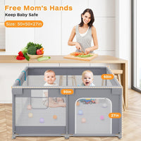 120x120 Baby Playpen with 2 Pull Rings - Portable Safe Indoor & Outdoor Playard & Activity Center, Baby Bumper Foam Play Fence with Breathable Mesh Sides