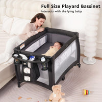 Baby Bed, Foldable Bedside Sleeper & Playard, 5 in 1 Bassinet & Crib, Travel Nursery Center With Toys & Music Box,Baby cot & Playpen Newborn Diaper Changing Table