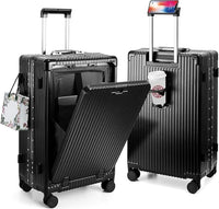 Carry-On Luggage with Spinner Wheels, Lock, USB Charging Port, Cup Holder – Lightweight Hardside Travel Trolley Suitcase with Leather Bag – Airline Approved