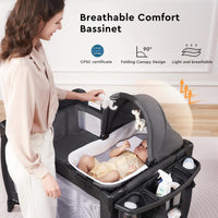 Baby Bed, Foldable Bedside Sleeper & Playard, 5 in 1 Bassinet & Crib, Travel Nursery Center With Toys & Music Box,Baby cot & Playpen Newborn Diaper Changing Table