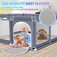 180x150 Baby Playpen with Mat,2 Pull Rings & Balls Foldable Indoor & Outdoor Toddler Play Yard Activity Center with Soft Foam Bumpers & Breathable Mesh Sides (small playpen with pull rings)