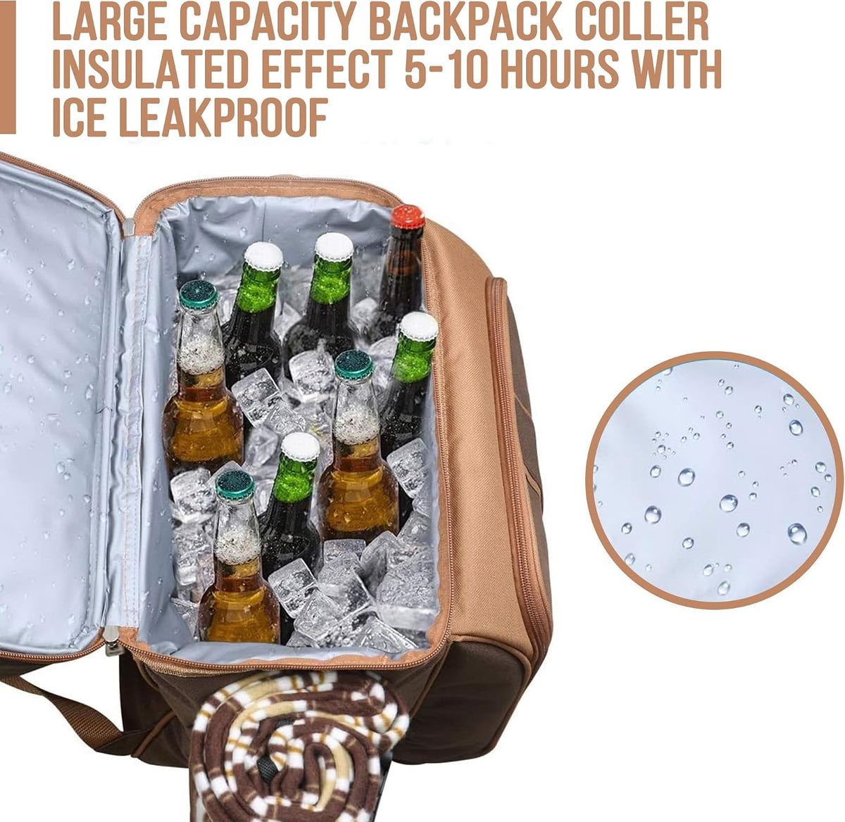 Picnic Backpack for Camping, Leakproof Insulated Cooler Bag with Wine Holder, Ice packs, Blanket, Cutlery Set & More - Lightweight & Spacious Picnic Basket for Beach, Travel