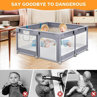 120x120 Baby Playpen with 2 Pull Rings - Portable Safe Indoor & Outdoor Playard & Activity Center, Baby Bumper Foam Play Fence with Breathable Mesh Sides