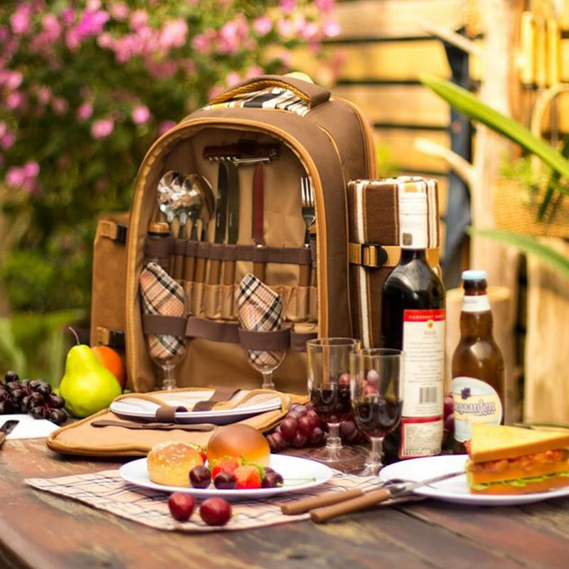Picnic Backpack for Camping, Leakproof Insulated Cooler Bag with Wine Holder.
