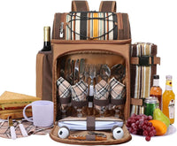 Picnic Backpack for Camping, Leakproof Insulated Cooler Bag with Wine Holder, Ice packs, Blanket, Cutlery Set & More - Lightweight & Spacious Picnic Basket for Beach, Travel