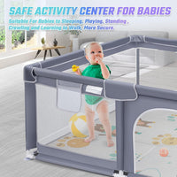 180x150 Baby Playpen with Mat,2 Pull Rings & Balls Foldable Indoor & Outdoor Toddler Play Yard Activity Center with Soft Foam Bumpers & Breathable Mesh Sides (small playpen with pull rings)
