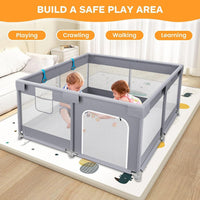 120x120 Baby Playpen with 2 Pull Rings - Portable Safe Indoor & Outdoor Playard & Activity Center, Baby Bumper Foam Play Fence with Breathable Mesh Sides