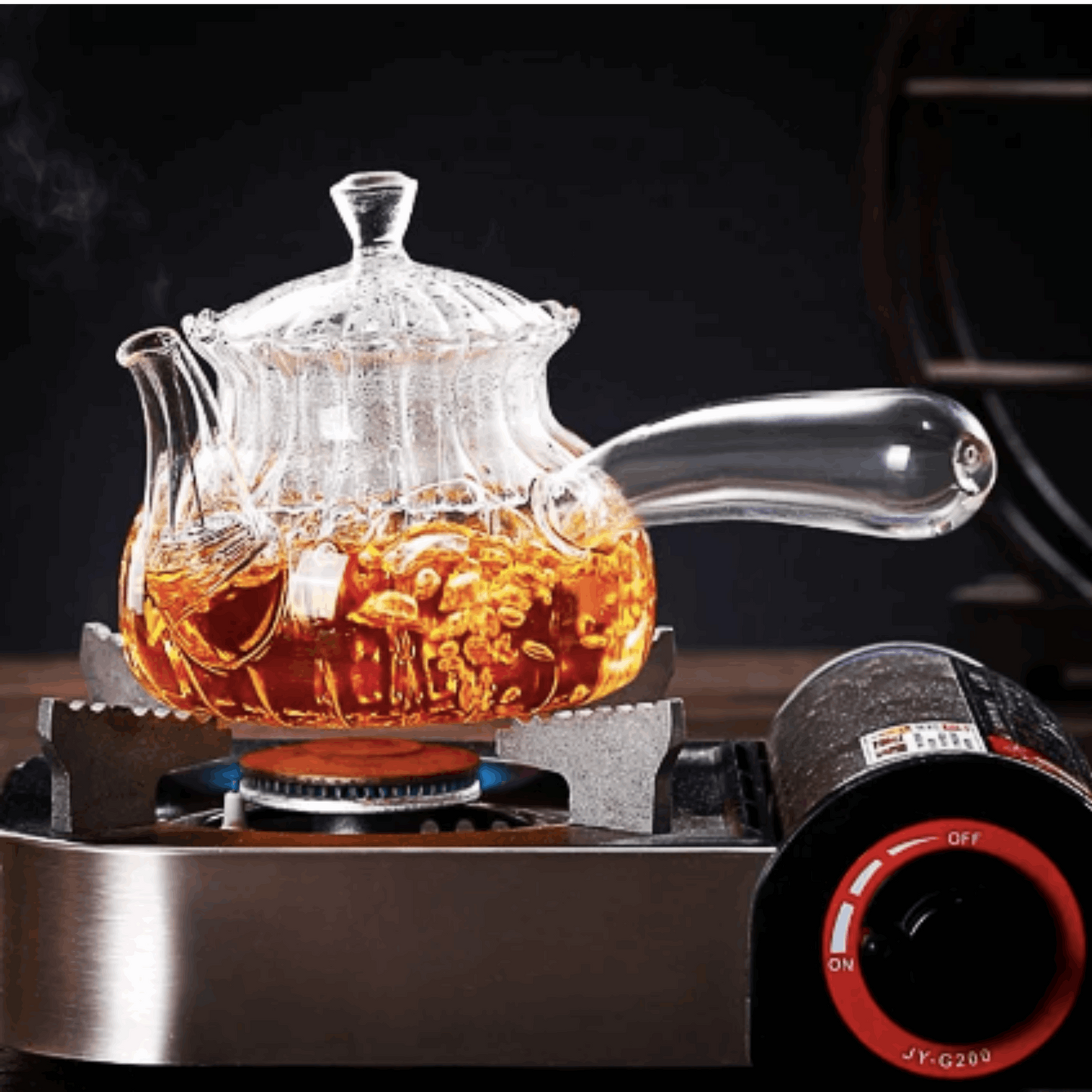 WESOUQ™  400ml Pumpkin Striped Side Handle Glass Teapot with Filter Heat Resistant Tea Leaf Herbal