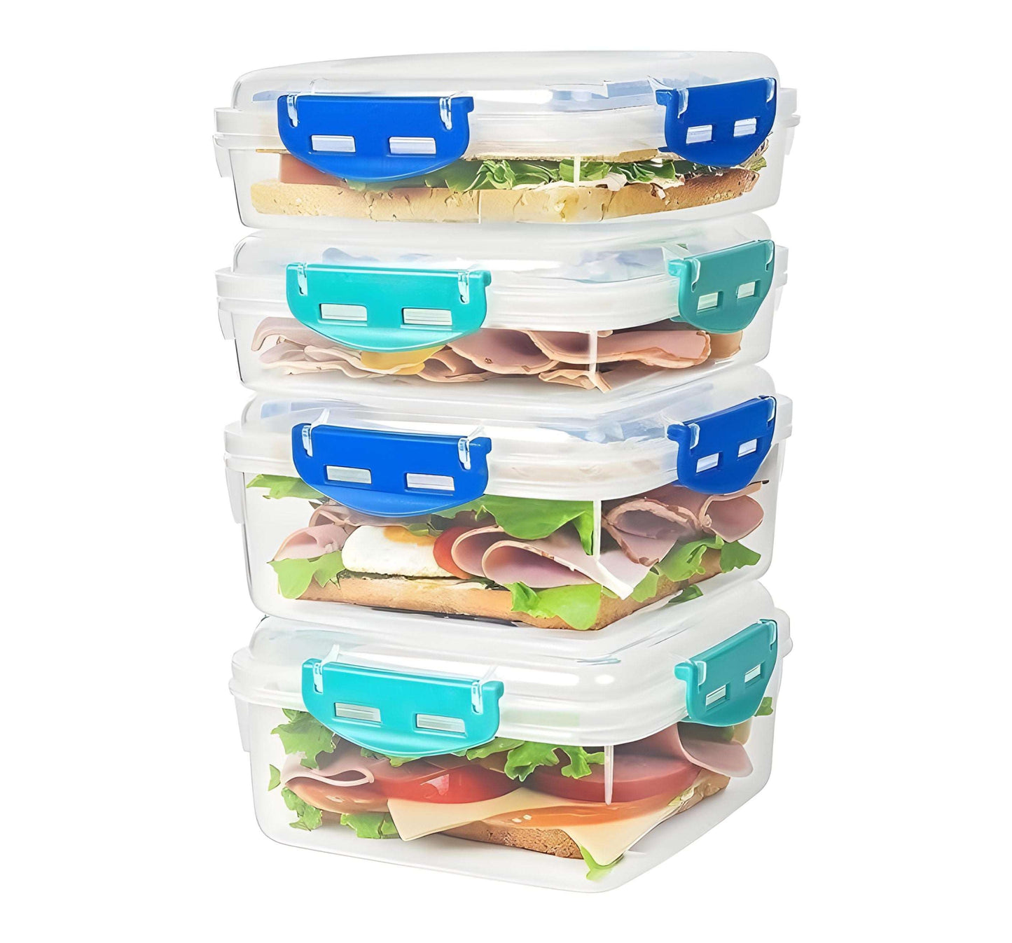 WESOUQ™ 4 PCS Airtight BPA-Free Sandwich Containers - Microwave and Dishwasher Safe,