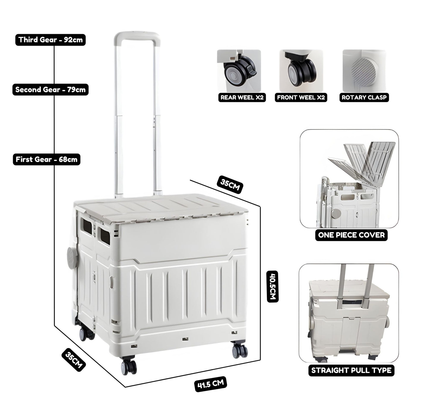 WESOUQ™ Folding Shopping Cart Trolley with One-piece Lid.50L & 50KG Boot Cart on 4 Wheels, Collapsible Trolley Box