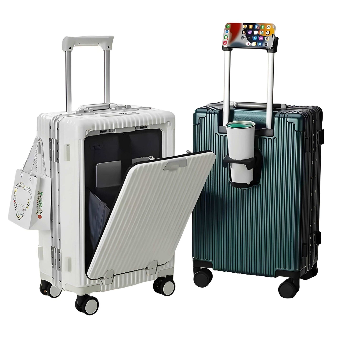 WESOUQ™ Travel Luggage with Spinner Wheels, Aluminum-framed suitcase, Laptop pocket