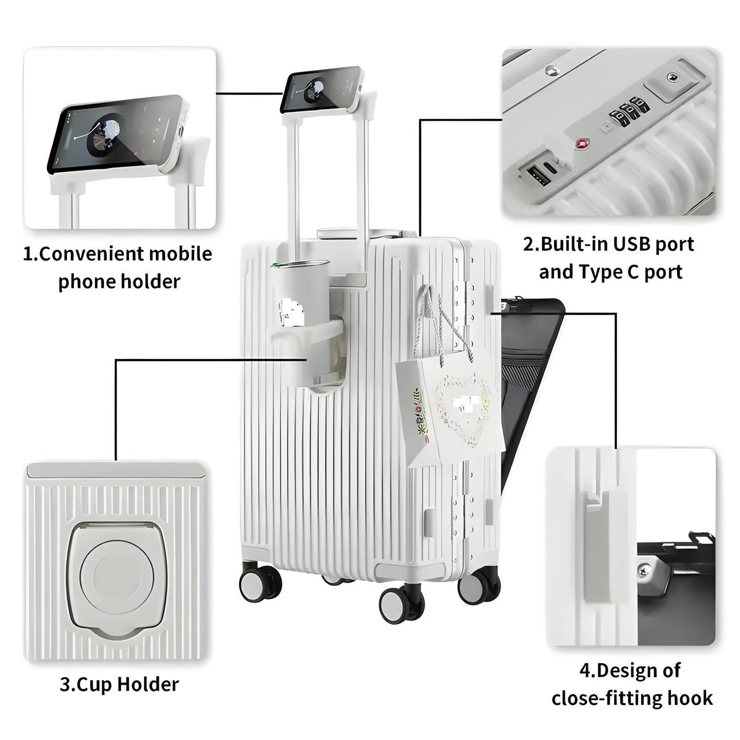 WESOUQ™ Travel Luggage with Spinner Wheels, Aluminum-framed suitcase, Laptop pocket