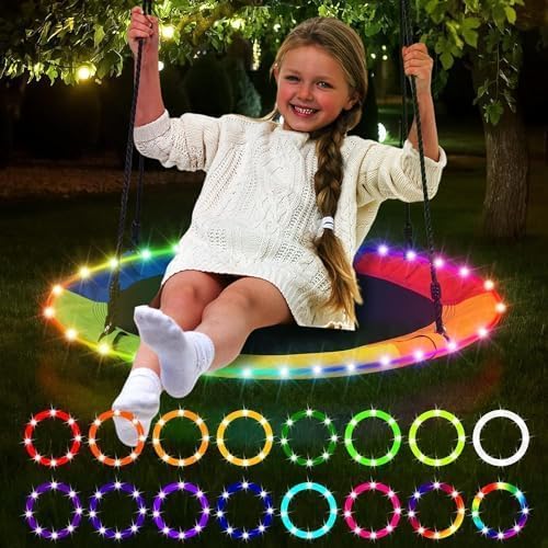 WESOUQ™ Outdoor Toddler Swing - LED Saucer with Multi-Stranded Ropes