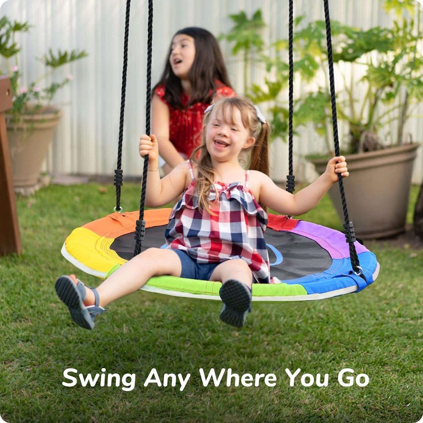 WESOUQ™ Outdoor Toddler Swing - LED Saucer with Multi-Stranded Ropes