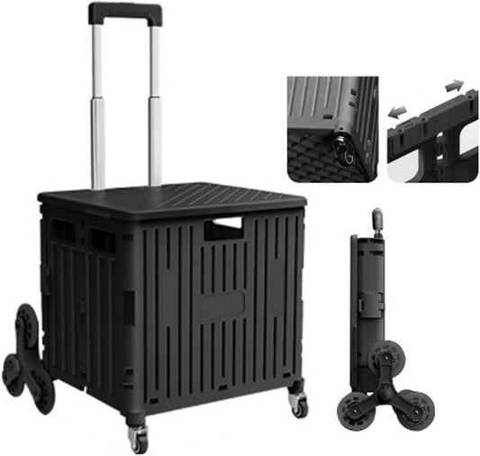 WESOUQ™ 65L Collapsible Wagon - Heavy Duty Folding Trolley for Shopping, Camping & Picnic with Wheels (Black)