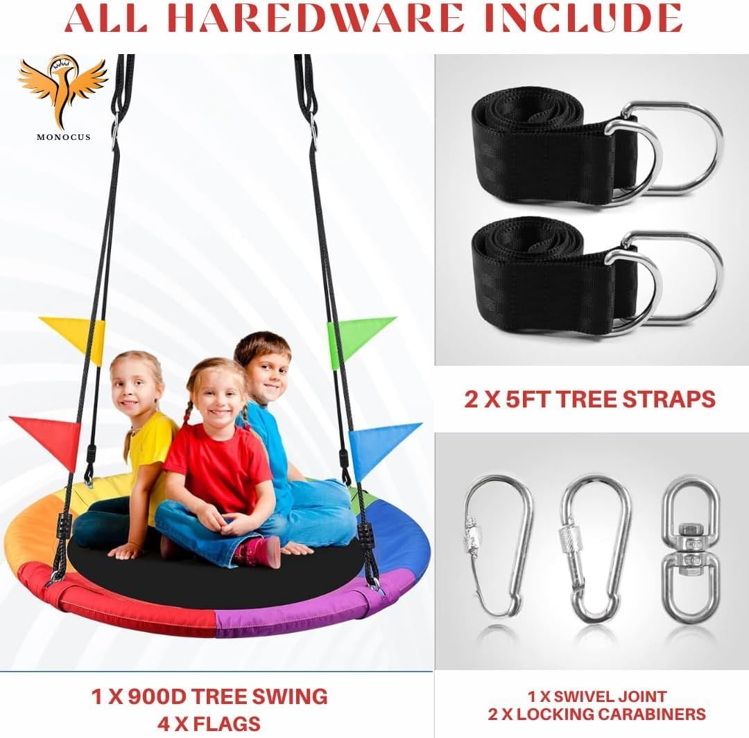 WESOUQ™ Rainbow Saucer Tree Swing - Durable, Waterproof, UV-Resistant, with Extra Hanging Straps