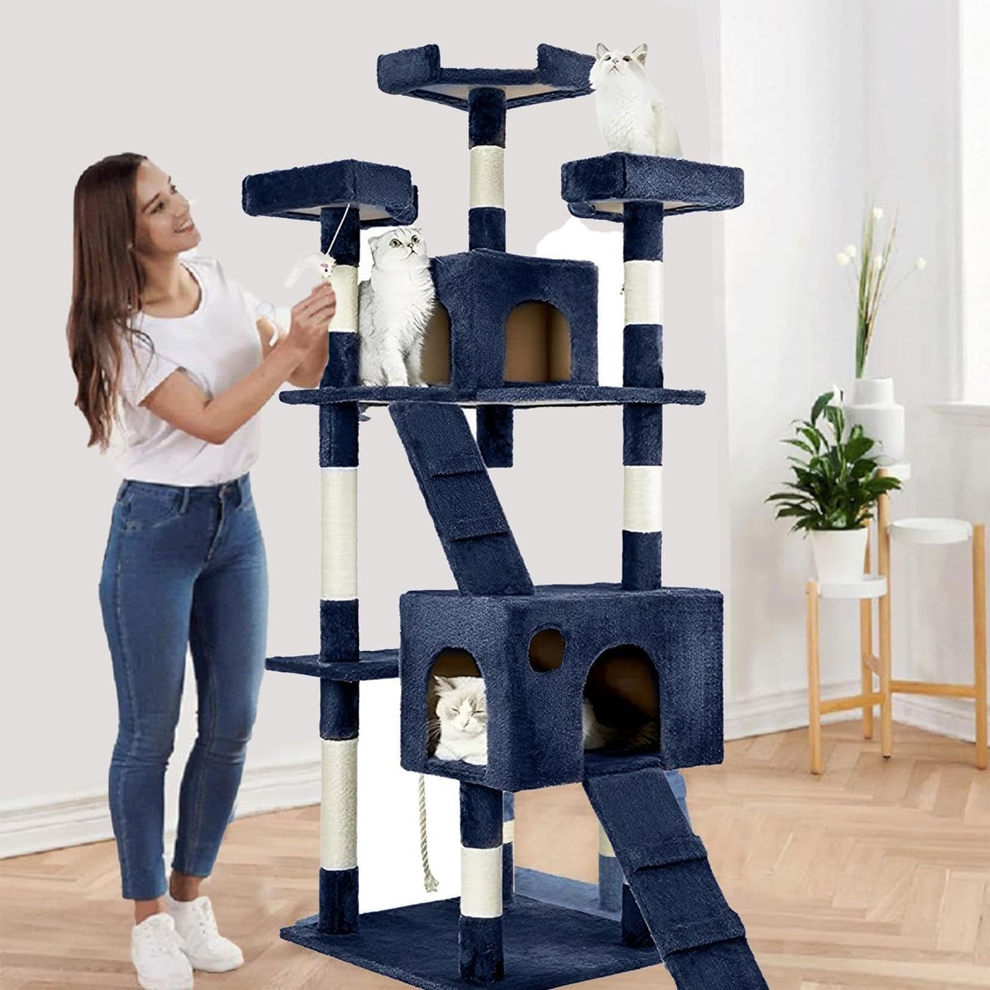 WASOUQ® Multi-Level 170cm Cat Tree with Hammock, Ladder & Scratching Posts